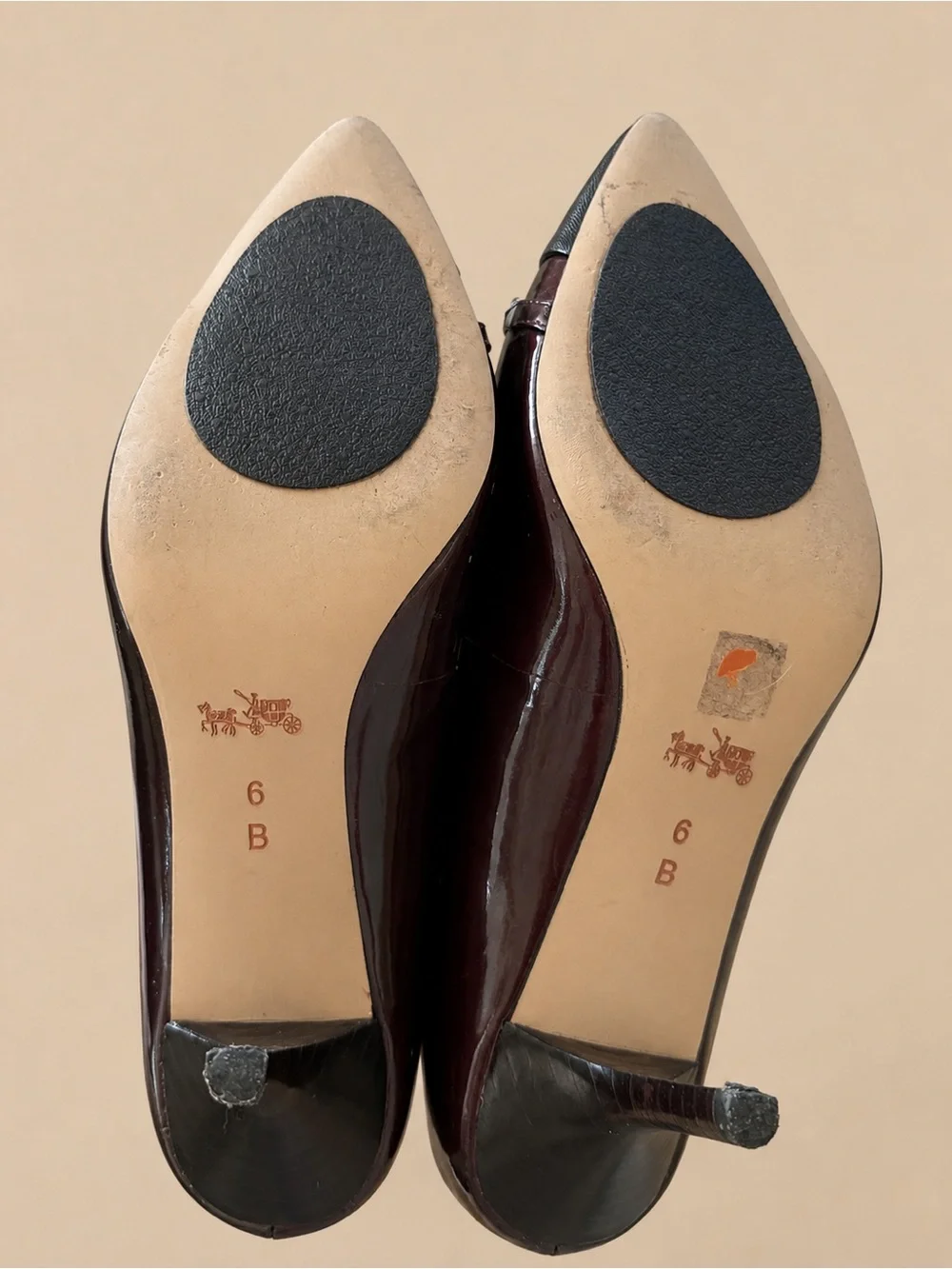 Coach Burgundy Patent Pointed Toe Heels with Black Cap